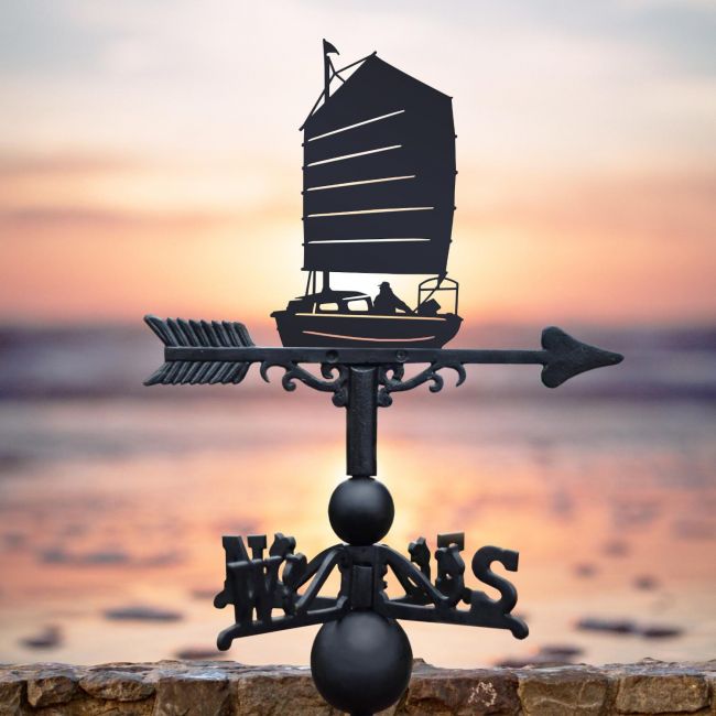 Sailboat with Chinese Junk Sail Weathervane Sailboat with Chinese Junk Sail Weathervane