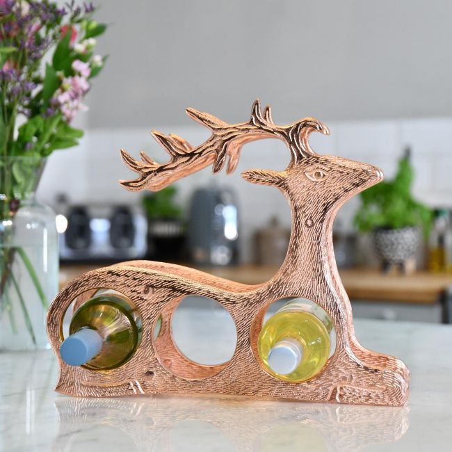 Copper "Laying Stag" Wine Rack in Kitchen Setting  Copper "Laying Stag" Wine Rack in Kitchen Setting
