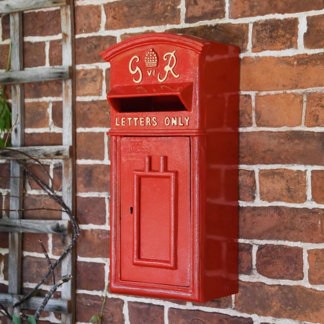 Red & Gold "Goldney" King George Curved Roof Post Box Red & Gold "Goldney" King George Curved Roof Post Box