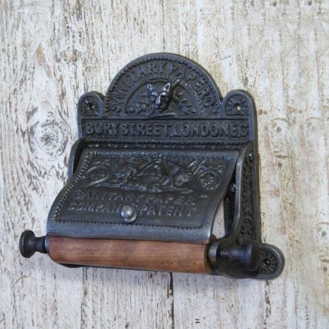 "Sanitary Paper Co" Iron Wall Mounted Toilet Roll Holder in Black