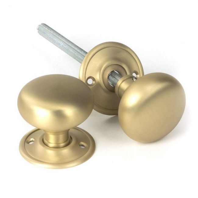Satin Brass "Mushroom Meadow" Mortice & Rim Doorknob Set Satin Brass "Mushroom Meadow" Mortice & Rim Doorknob Set