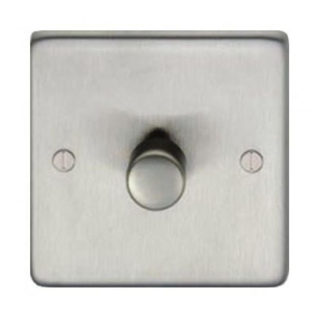 Single Dimmer Light Switch Finished in a Satin Stainless Steel Single Dimmer Light Switch Finished in a Satin Stainless Steel