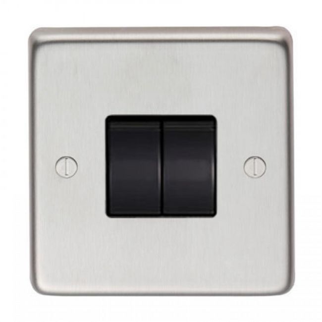10 Amp Double Switch Light Switch Finished in a Satin Stainless Steel 10 Amp Double Switch Light Switch Finished in a Satin Stainless Steel