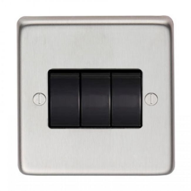 10 Amp Triple Switch Light Switch Finished in a Satin Stainless Steel 10 Amp Triple Switch Light Switch Finished in a Satin Stainless Steel