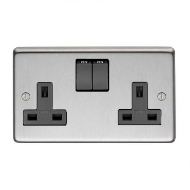 13 Amp Double Plug Socket with Switch Finished in a Satin Stainless Steel 13 Amp Double Plug Socket with Switch Finished in a Satin Stainless Steel
