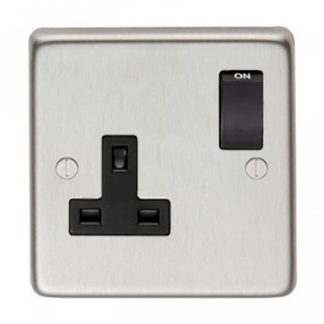 13 Amp Single Plug Socket with Switch Finished in a Satin Stainless Steel 13 Amp Single Plug Socket with Switch Finished in a Satin Stainless Steel
