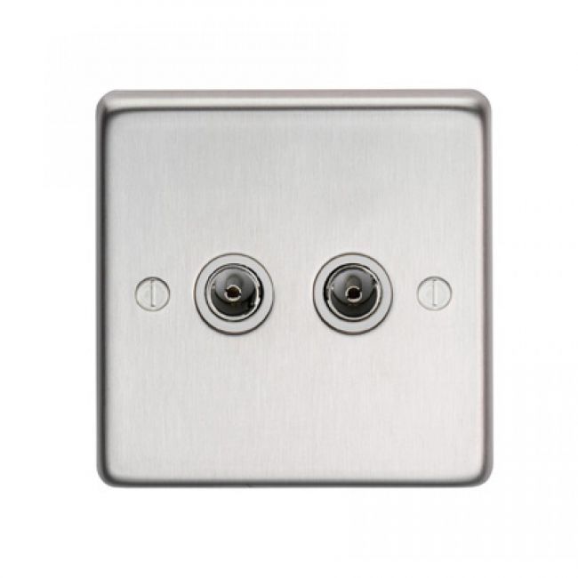 Double TV Socket Finished in a Satin Stainless Steel Double TV Socket Finished in a Satin Stainless Steel