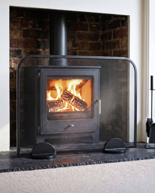 Contemporary Black Arched Single Panel Fireguard with Mesh