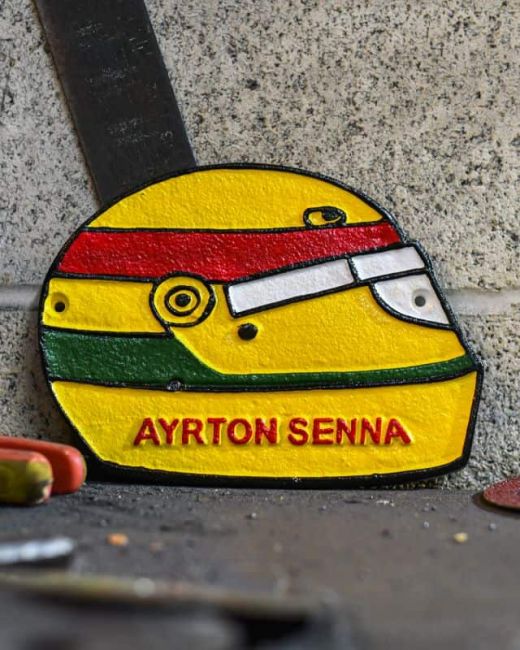 Ayrton Senna Helmet Vintage Style Cast Iron Sign Ayrton Senna Helmet Vintage Style Cast Iron Sign