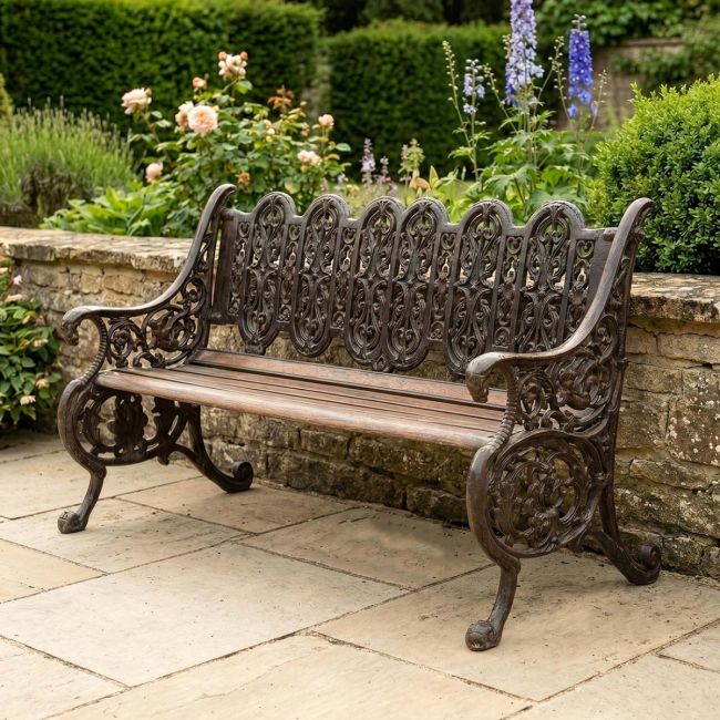 Serpent Cast Iron Gothic Garden Bench Finished in Rustic Finish