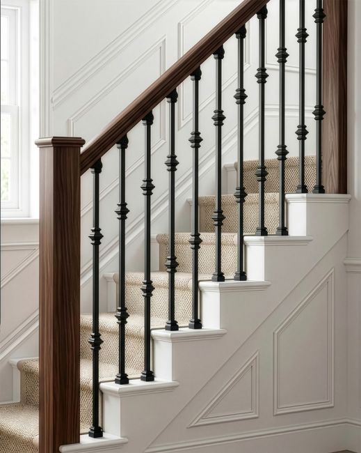Set of 2 Matte Black "Enfield" Steel Stair Spindles - Pattern 12 digital illustration