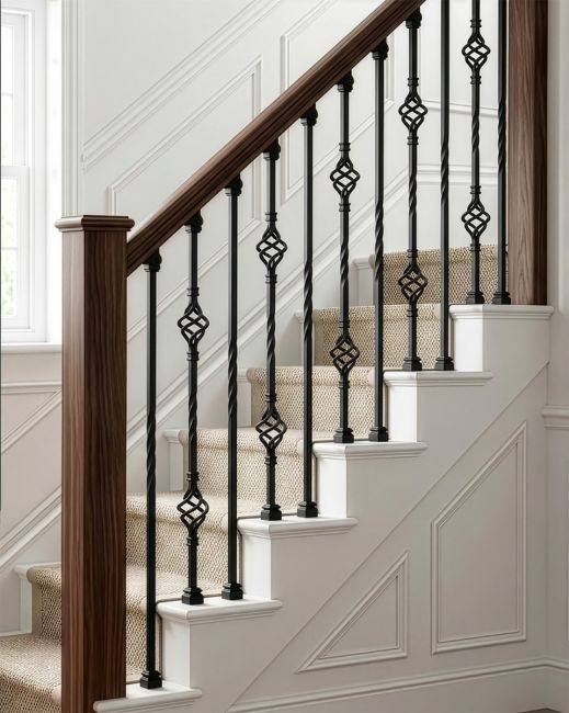 Set of 2 Matte Black "Enfield" Steel Stair Spindles - Pattern 7 digital illustration