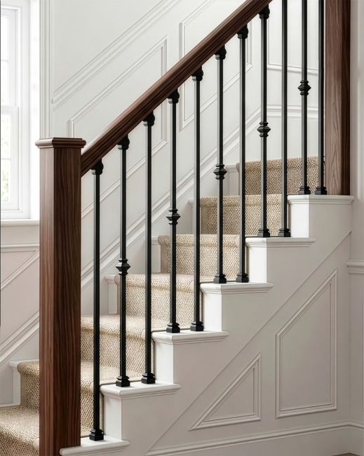 Set of 2 Matte Black "Enfield" Steel Stair Spindles - Pattern 8 Set of 2 Matte Black "Enfield" Steel Stair Spindles - Pattern 8
