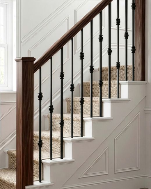 Set of 2 Matte Black "Garthleigh" and "Westford" Steel Stair Spindles - Spindles ONLY - No Brackets digital illustration