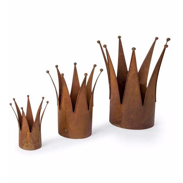 Set of Three Crown Design Planters Finished in a Rustic 