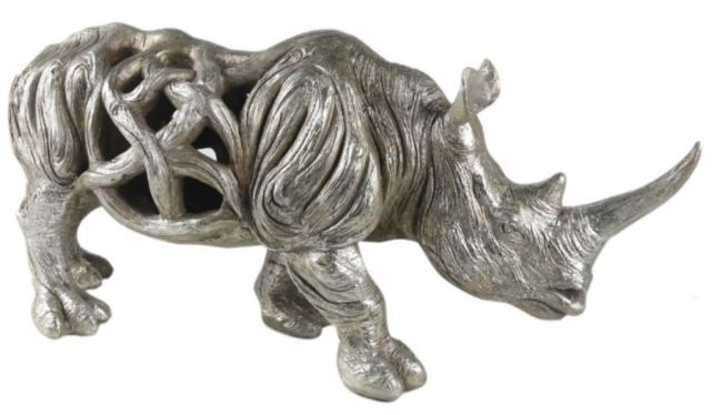 Silver Effect Hollow Rhino Interior Ornament