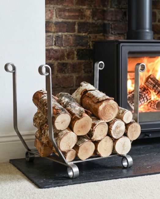 Simplistic Antique Pewter Finish Log Holder