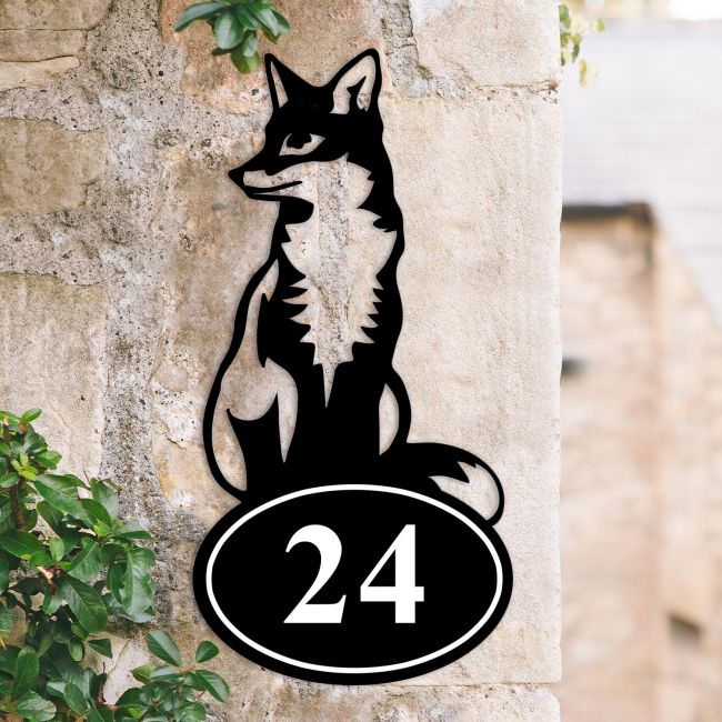 Bespoke Sitting Fox Iron House Number Sign in Situ Bespoke Sitting Fox Iron House Number Sign in Situ