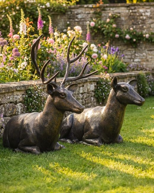 Sitting Stag & Doe Cast Aluminium Sculptures digital illustration