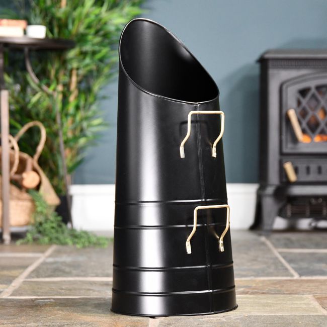 Sleek Black & Polished Brass Coal Hod in Situ Sleek Black & Polished Brass Coal Hod in Situ