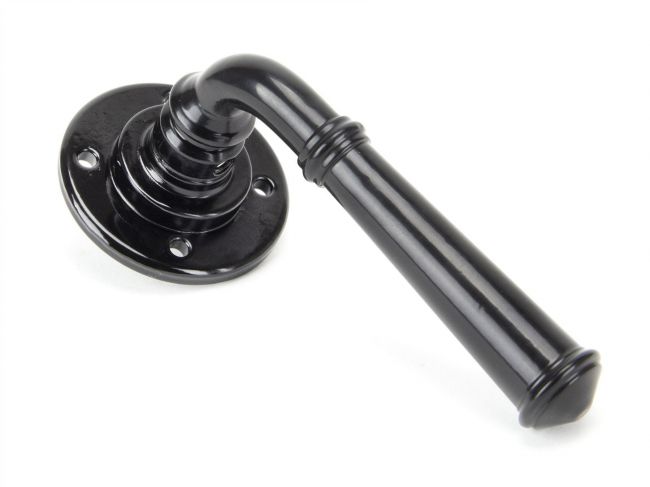 Sleek Black Rounded Unsprung Lever Door Handle on Rose Front