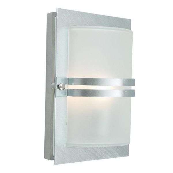 Slim Galvanised Steel "Ettington" Frosted Outdoor Wall Light Slim Galvanised Steel "Ettington" Frosted Outdoor Wall Light