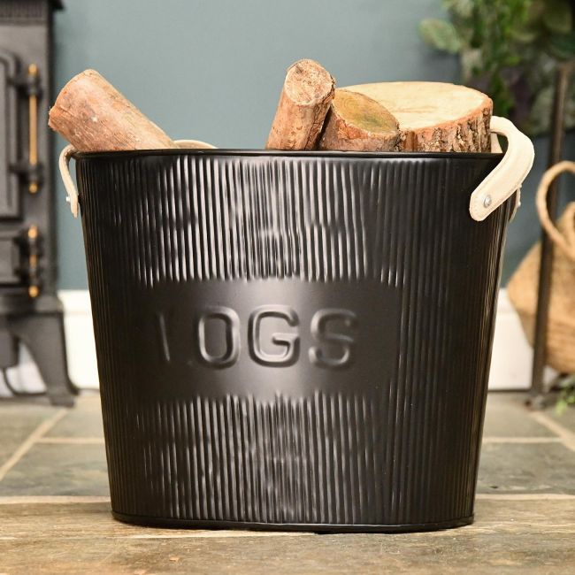 Small Black "Fire Wood" Log Basket Small Black "Fire Wood" Log Basket