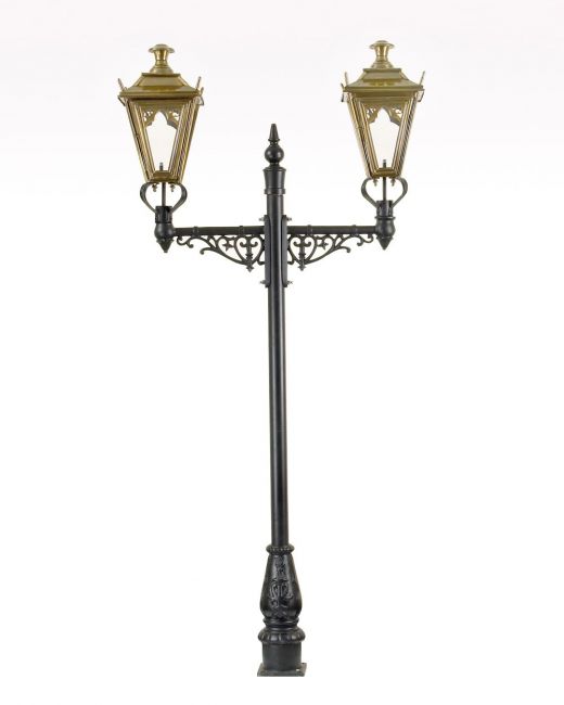 Double Headed Gothic Lamp Post with Copper Lanterns Double Headed Gothic Lamp Post with Copper Lanterns