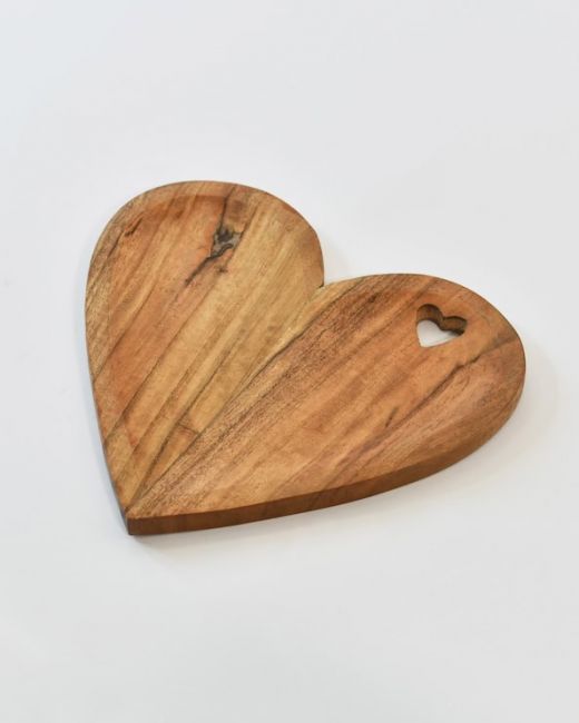Wooden Heart Shaped Serving Platter - 25cm