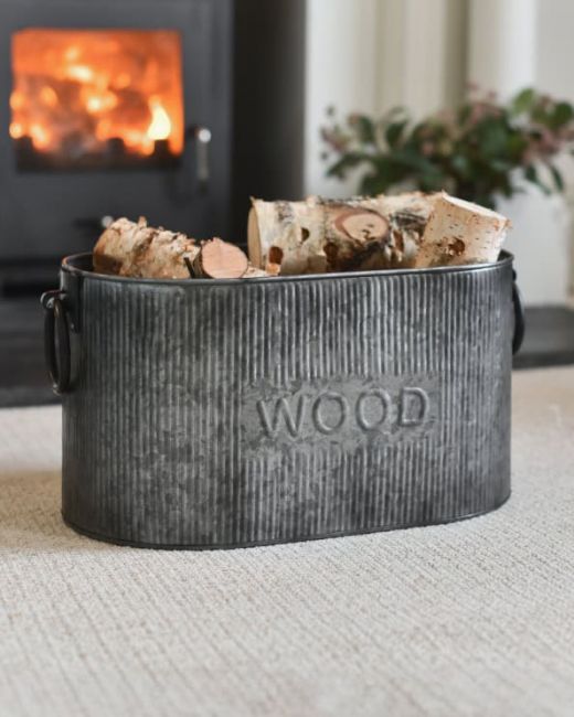 Small Natural Steel "Arreton" Ribbed Log Basket Main
