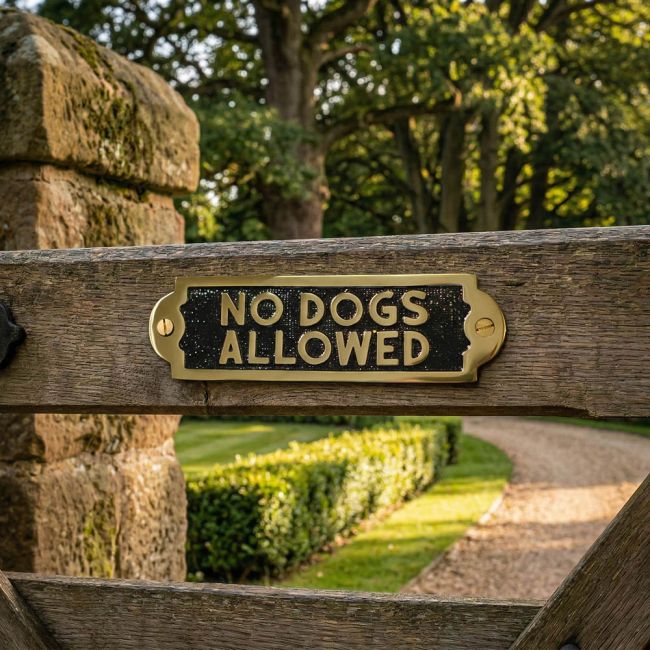 Solid Brass NO DOGS ALLOWED Plaque Sign Digital Illustration