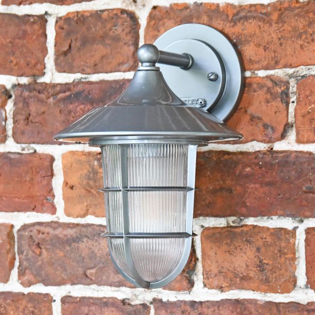 "South Shore" Silver Standard Top Fix Wall Lantern in Situ on a Brick Wall "South Shore" Silver Standard Top Fix Wall Lantern in Situ on a Brick Wall