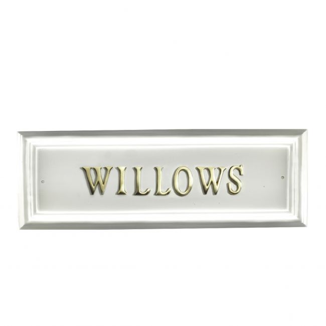 White rectangular house sign with Brass letters White rectangular house sign with Brass letters