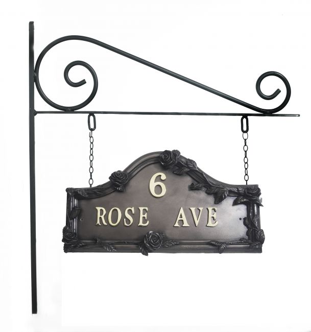Bronze Double sided Rose design House Sign on Wall Mounted Bracket