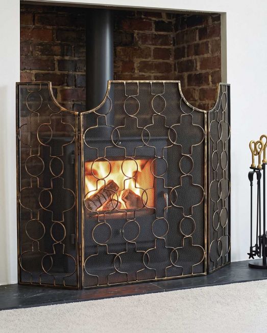 Gold Wash Gothic Three Fold Fire Guard in Situ