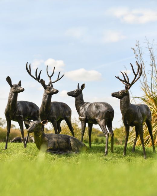 Stag and Doe Sculpture collection of five