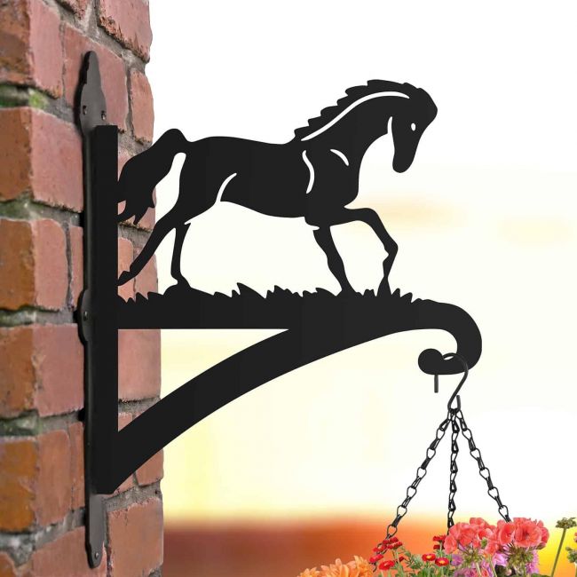 Steel Contemporary Galloping Horse Hanging Basket Bracket Steel Contemporary Galloping Horse Hanging Basket Bracket