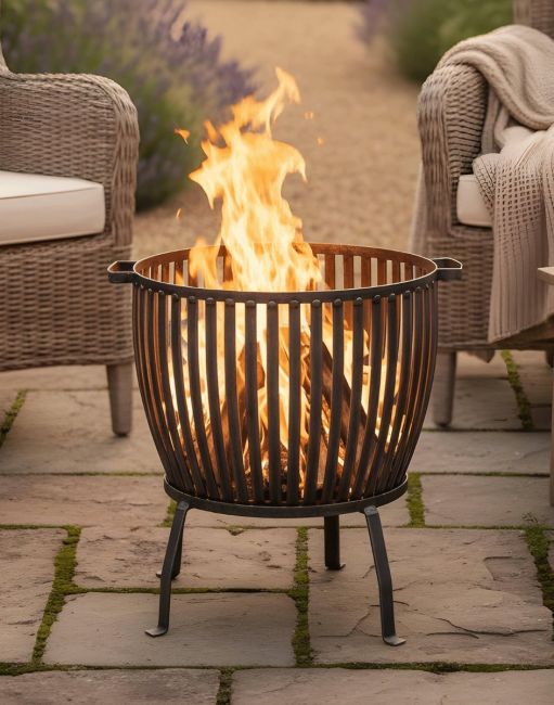 Steel Fire Basket & Four-Legged Stand - 60cm