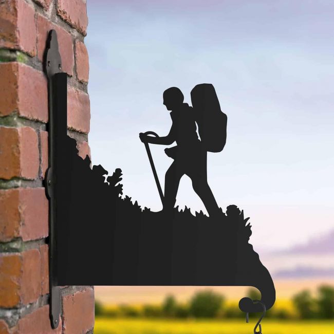 Steel Hiker on Mountain Hanging Basket Bracket Steel Hiker on Mountain Hanging Basket Bracket