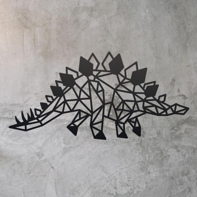 Geometric Iron Stegosaurus Wall Art on a Rustic Wall Geometric Iron Stegosaurus Wall Art on a Rustic Wall