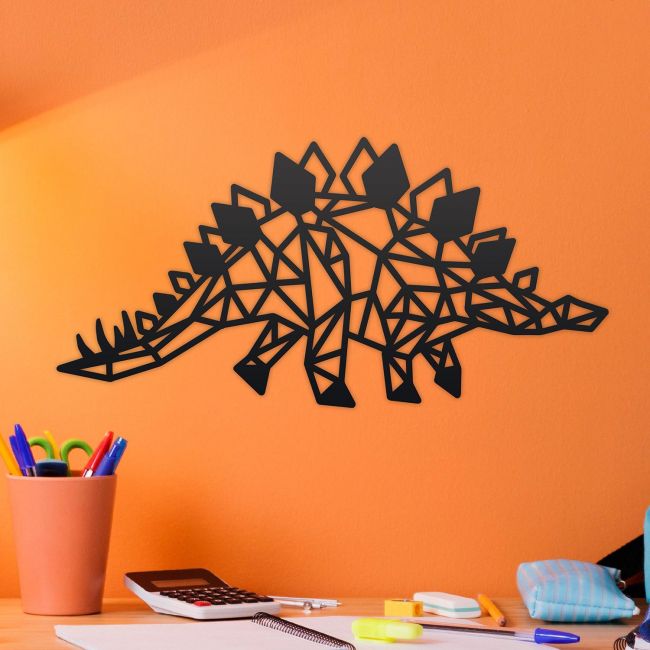 Geometric Iron Stegosaurus Wall Art on an Orange Wall Geometric Iron Stegosaurus Wall Art on an Orange Wall