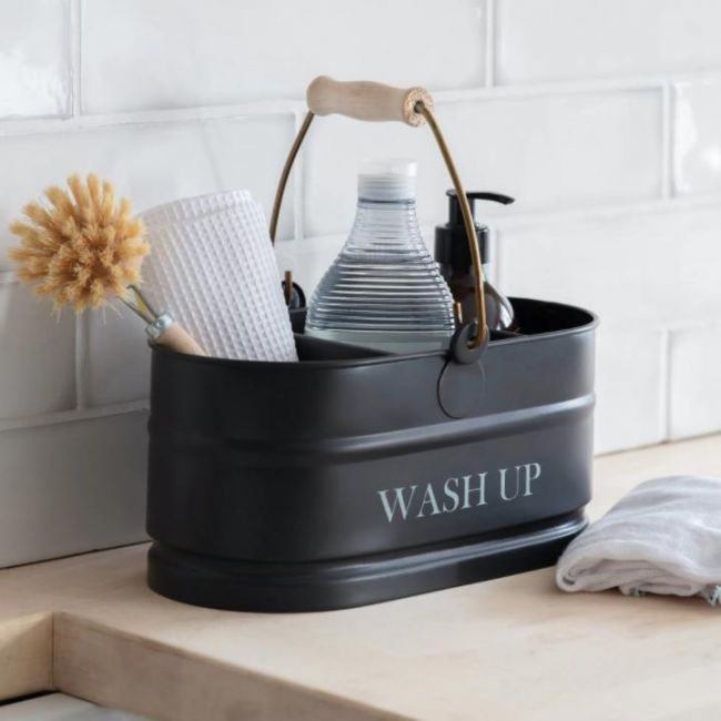Black Wash Up Storage Tidy with Wooden Handle