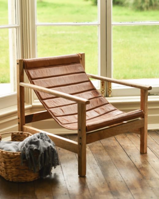 The "Barford" Mango Wood & Tan Leather Relax Chair
