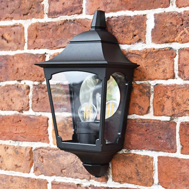 Tattershall Thorpe Black Half Wall Lantern in Situ on a Brick Wall Tattershall Thorpe Black Half Wall Lantern in Situ on a Brick Wall