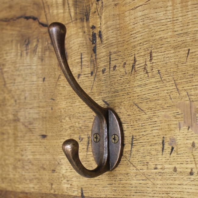 The 110mm Victorian Hat and Coat Hook in Antique Copper on a Wooden Timber Frame - Digital Illustration
