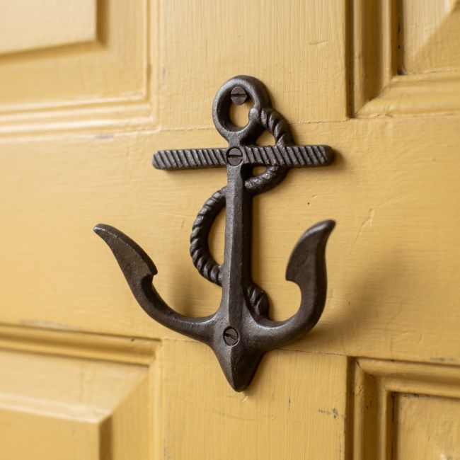 The Maritime Double Anchor Rope Coat Hook in Antique Iron - 130mm