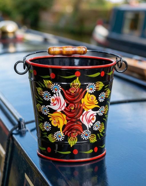 Narrowboat Hand Painted Bucket in a Black Finish