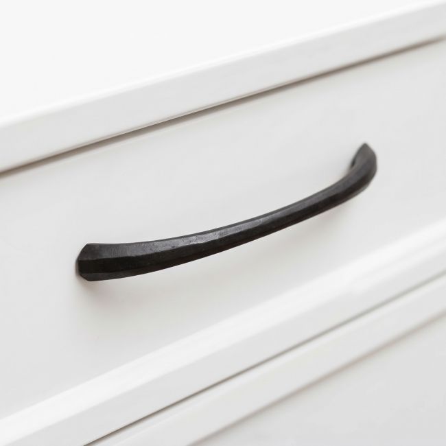 The 7" Curved Shell Pull Handle in Black Shown Upright on a White Background