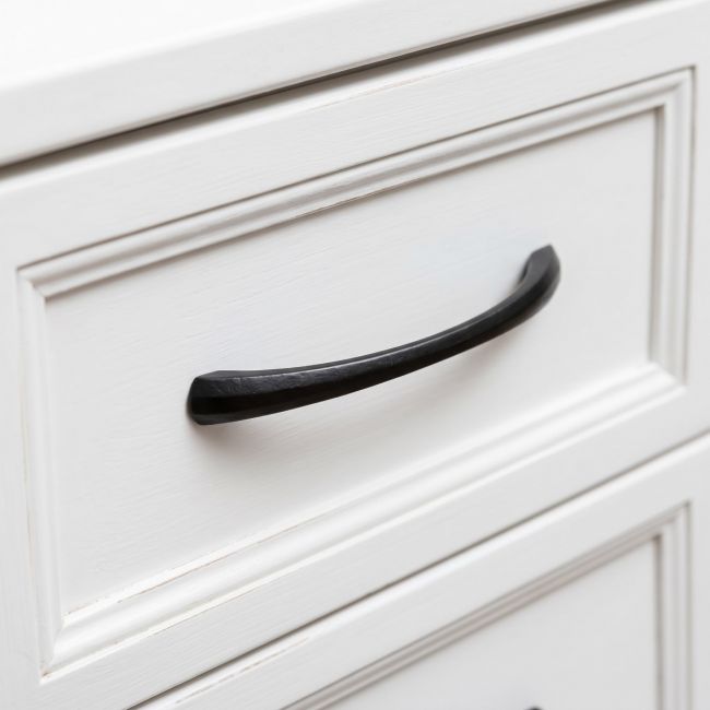 The 7" Curved Shell Pull Handle in Black Shown Upright on a White Background
