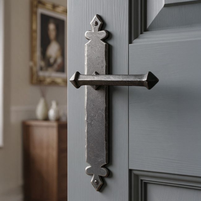 Tudor Lever Latch Set Finished In Pewter